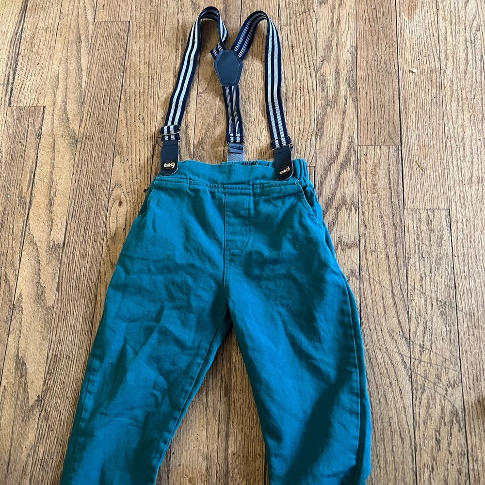 Boys teal dress pants with suspenders